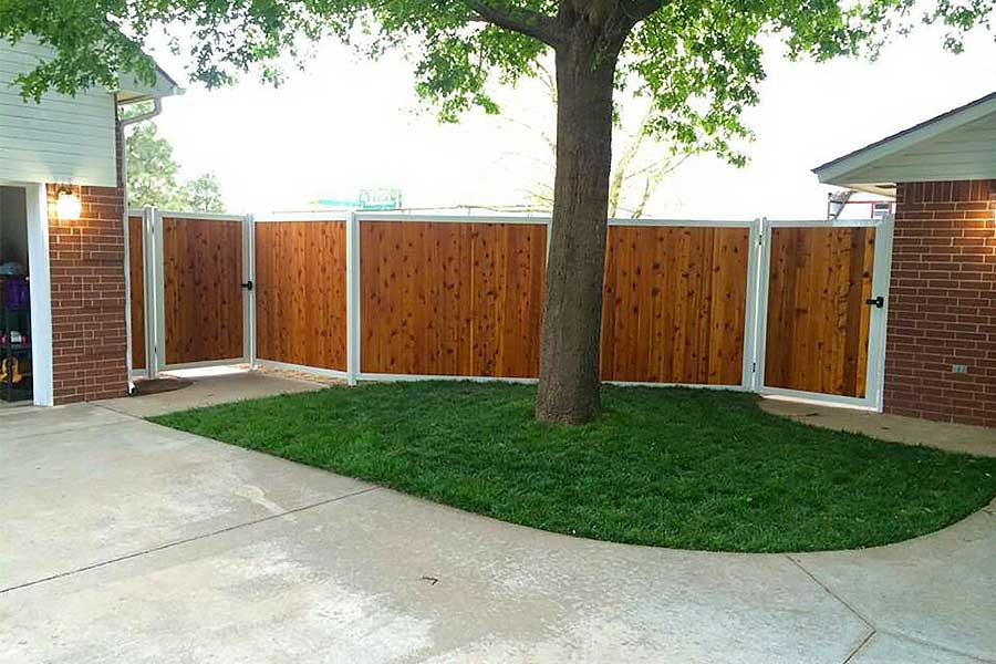 White Metal Frame Privacy Fence With Gates