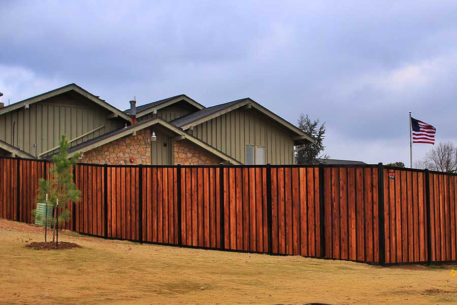 Wood & Black Iron Fence