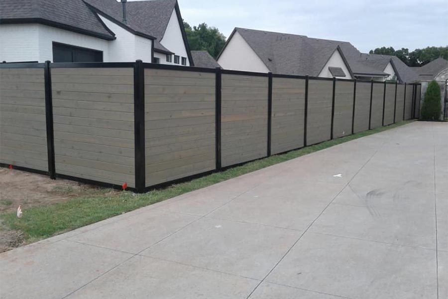 Horizontal Gray Stained Cedar Wood Fence
