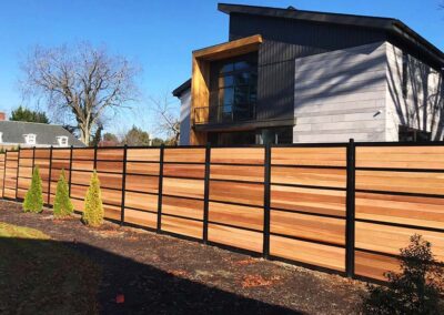 Horizontal Black Iron & Wood Slat Fence