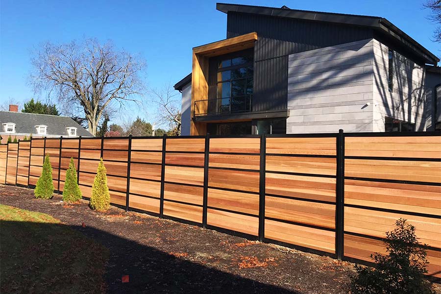 Horizontal Black Iron & Wood Fence