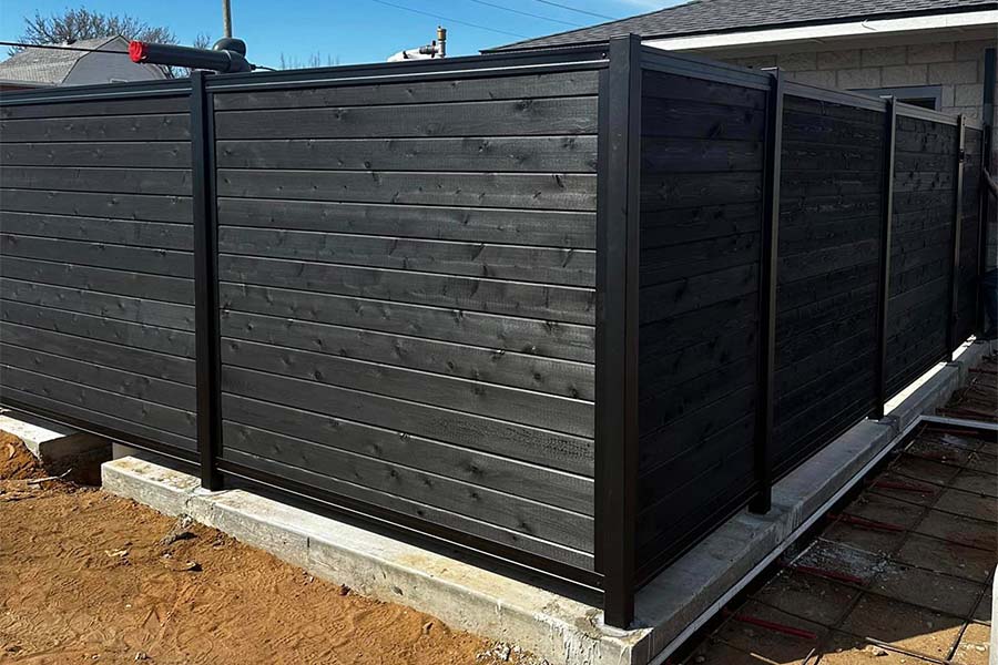 Black Stained Wood & Metal Horizontal Fence Equipment Enclosure