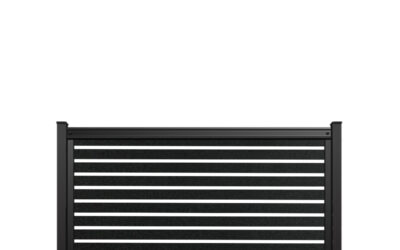 FenceTrac 4′ x 6′ Horizontal Semi-Privacy Fence Panel Black Metal Slat Fence