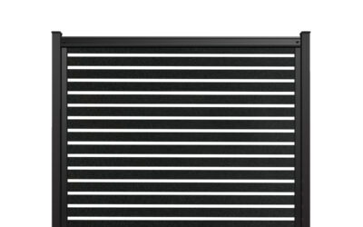 FenceTrac 6′ x 6′ Horizontal Semi-Privacy Fence Panel Black Metal Slat Fence