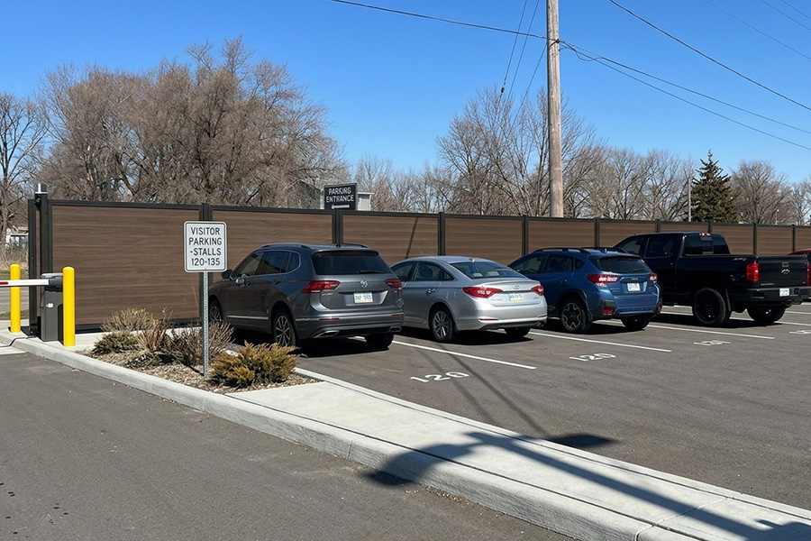 Fencetrac Privacy Fence Timber Brown Parking Lot
