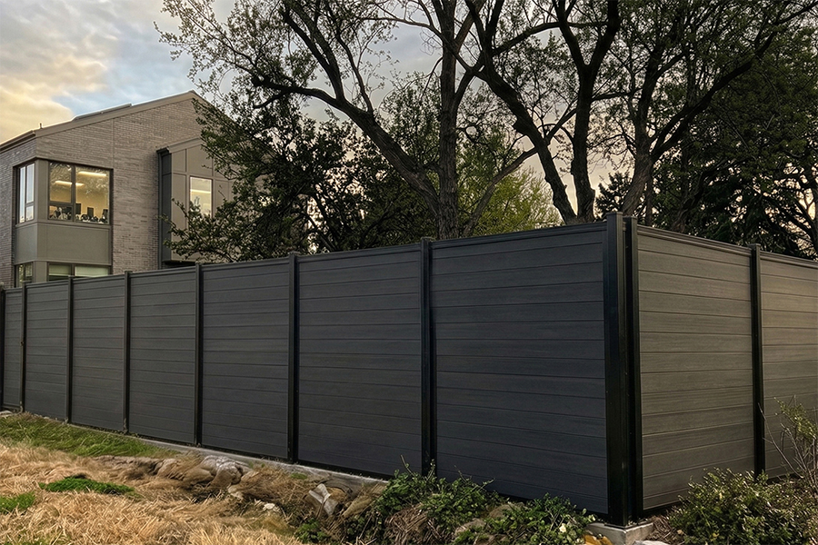 Office Building Horizontal 6ft 6ft Fence Black Onyx Composite Fence Side View