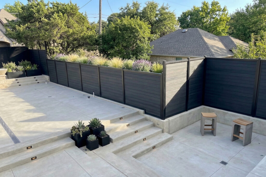 Patio Fence Horizontal 6ft x 6ft Fence Black Onyx Luxecore Composite Fence Side View
