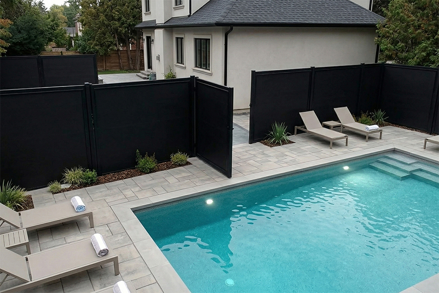 Pool Fence Horizontal 6ft 6ft Fence Black Onyx Composite Fence Side View