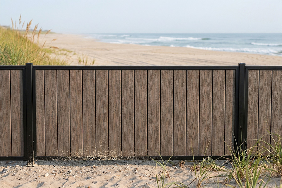 Timber Brown Composite Coastal Fence Front View